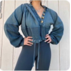 Cropped Oversized Free People Hoodie in Green